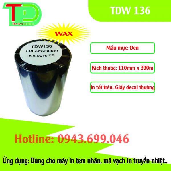 Ruy băng in mã vạch Wax TDW136