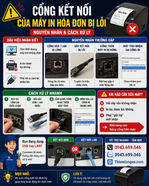 Máy In Hóa Đơn Không Nhận, Kiểm Tra Ngay Cổng Kết Nối Này