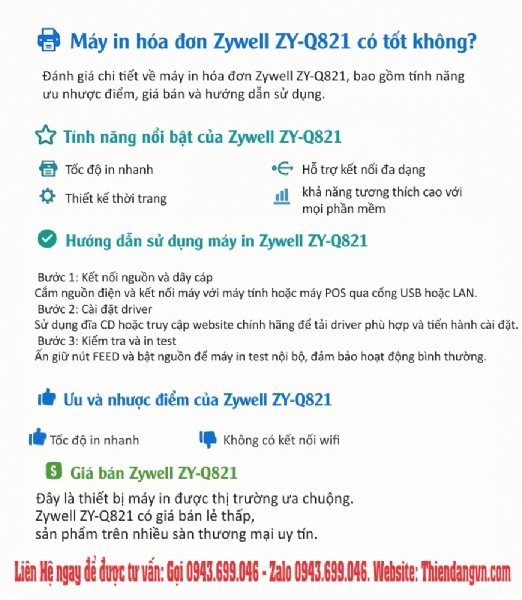 Máy In Hóa Đơn Nhiệt Zywell ZY-Q821 Có Tốt Không? Review Chi Tiết