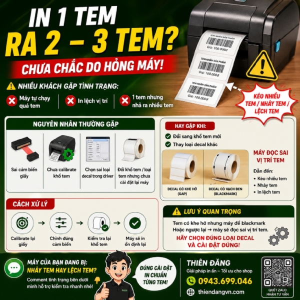 Máy in tem nhãn in 1 tem nhưng chạy ra nhiều tem là lỗi gì?