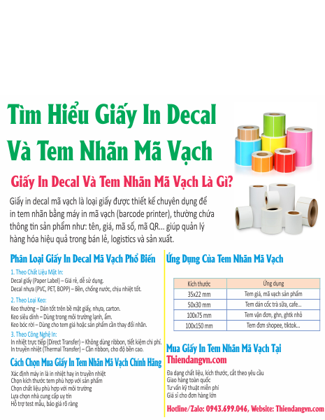Minh họa giấy in decal mã vạch và các loại tem nhãn được ứng dụng trong bán lẻ, logistics, kho và sản xuất