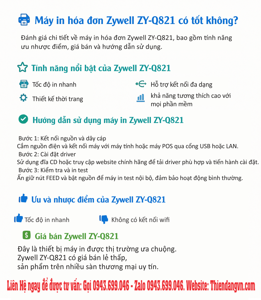 Máy In Hóa Đơn Zywell ZY-Q821 Có Tốt Không