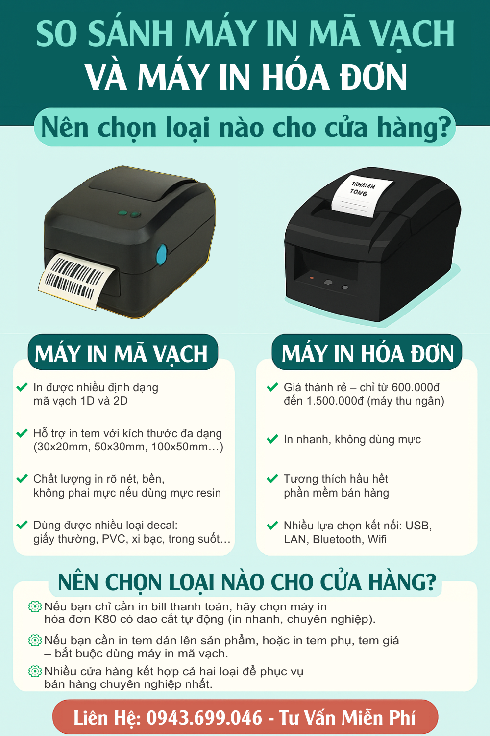 So sánh Máy in mã vạch và Máy in hóa đơn
