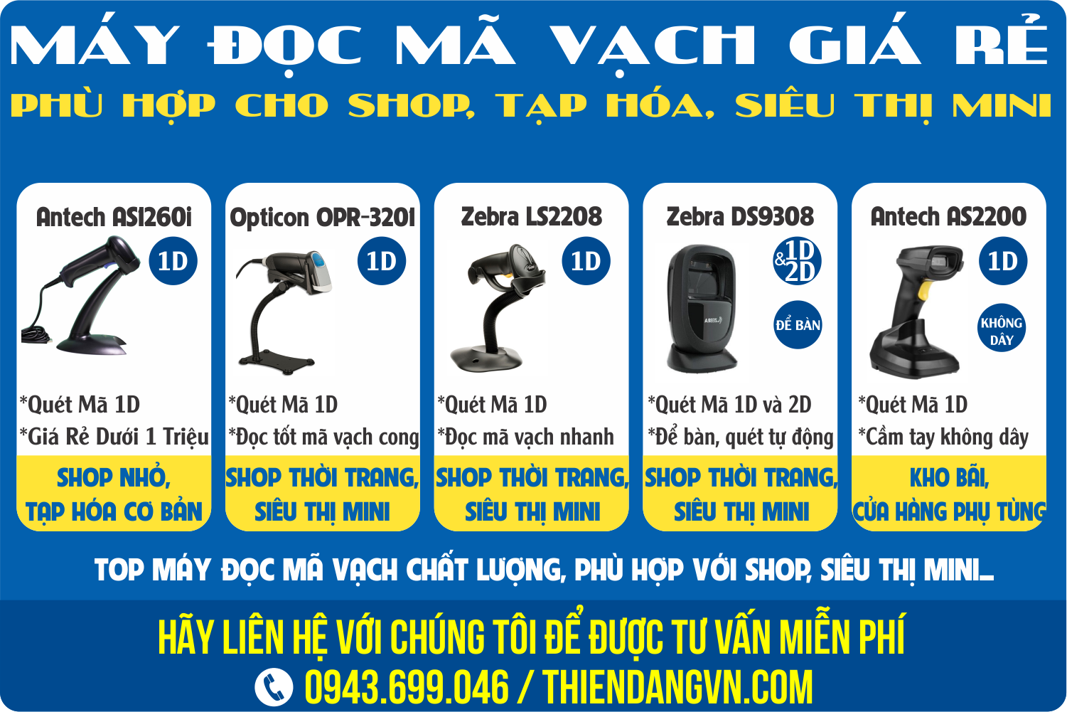 Top máy đọc mã vạch phù hợp cho shop, siêu thị mini