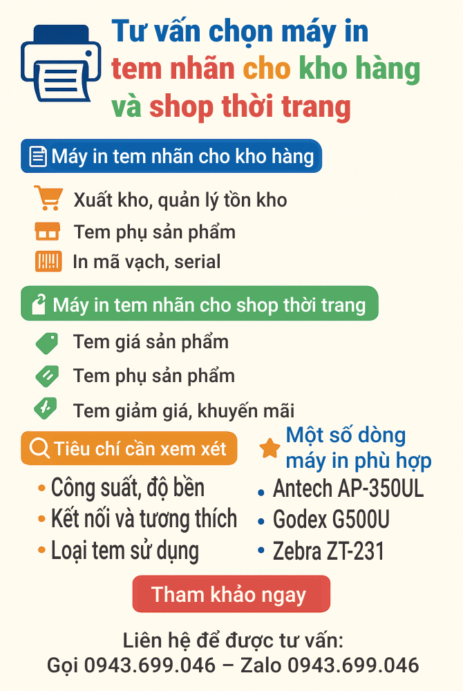 Tư vấn chọn máy in tem nhãn cho kho hàng và shop thời trang