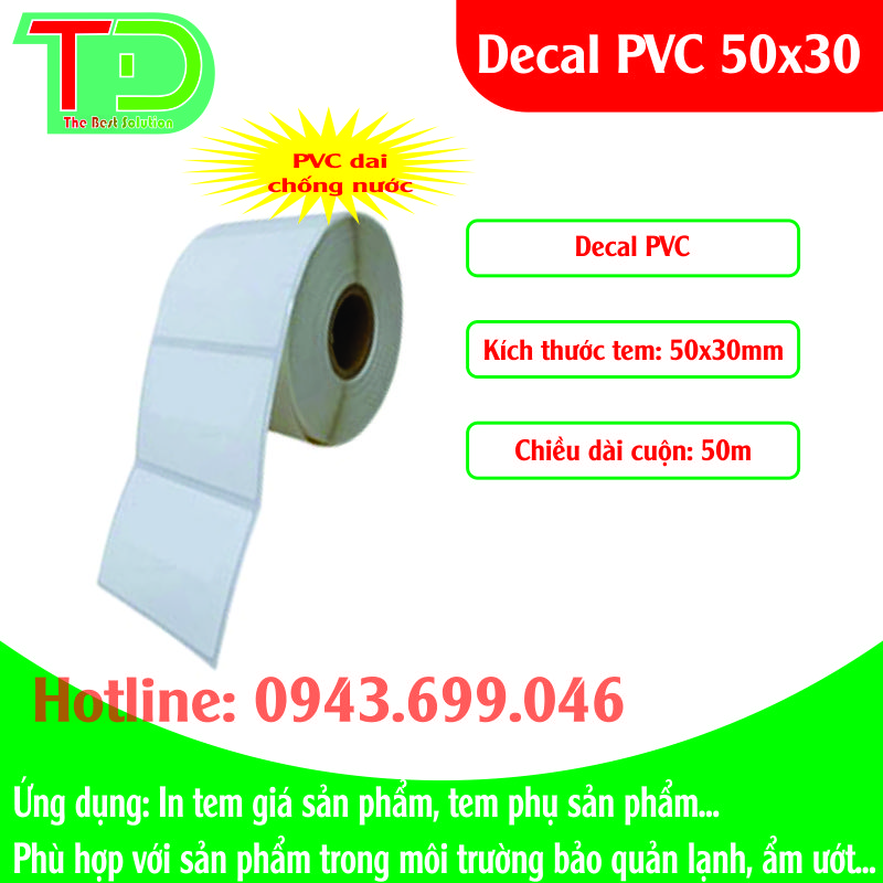 Decal tem nhãn PVC 50x30x50m