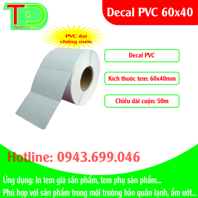 Decal tem nhãn PVC 60x40x50m