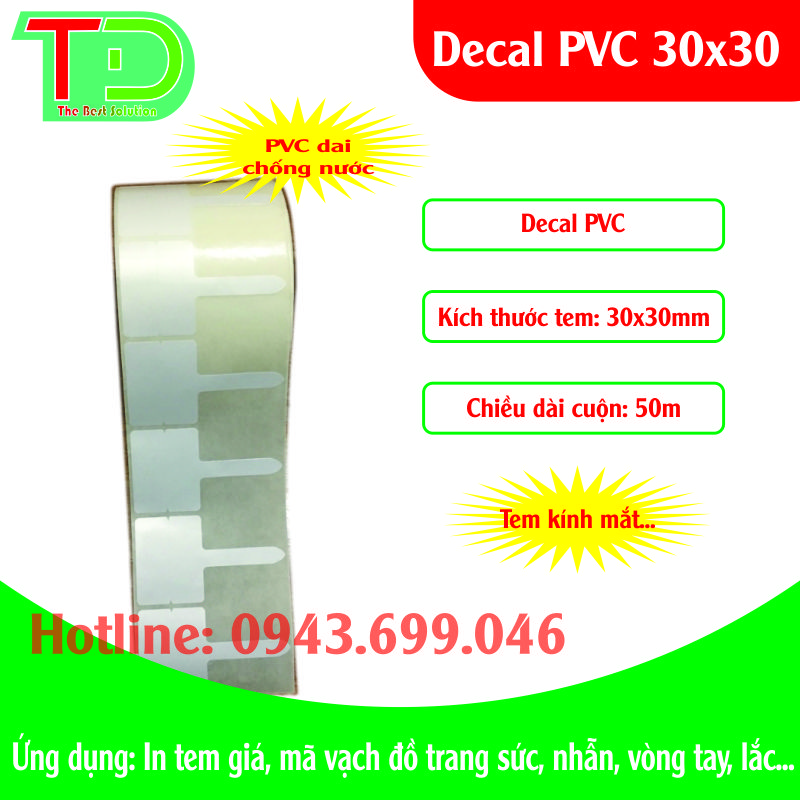 Decal PVC 30x30x50 in tem giá cho kính mắt