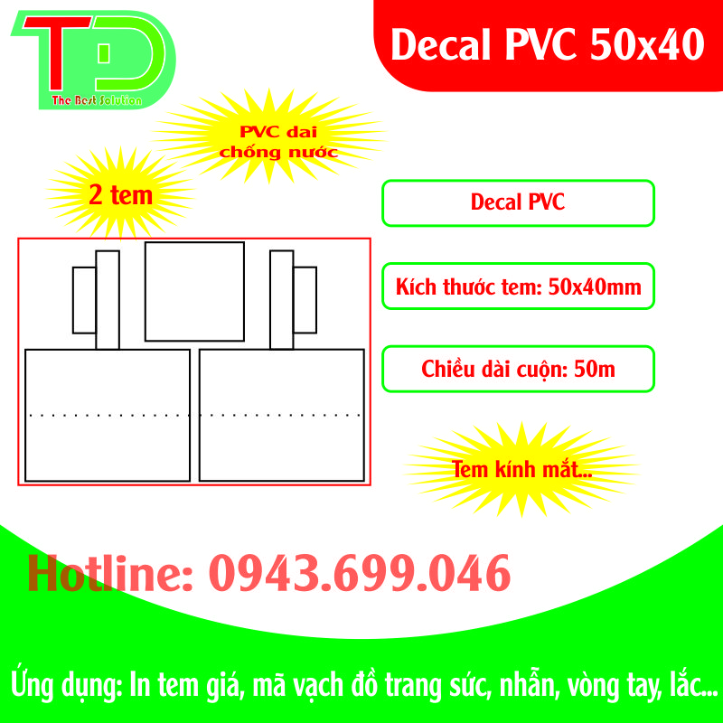 Decal PVC 50x40x50m in tem giá kính mắt